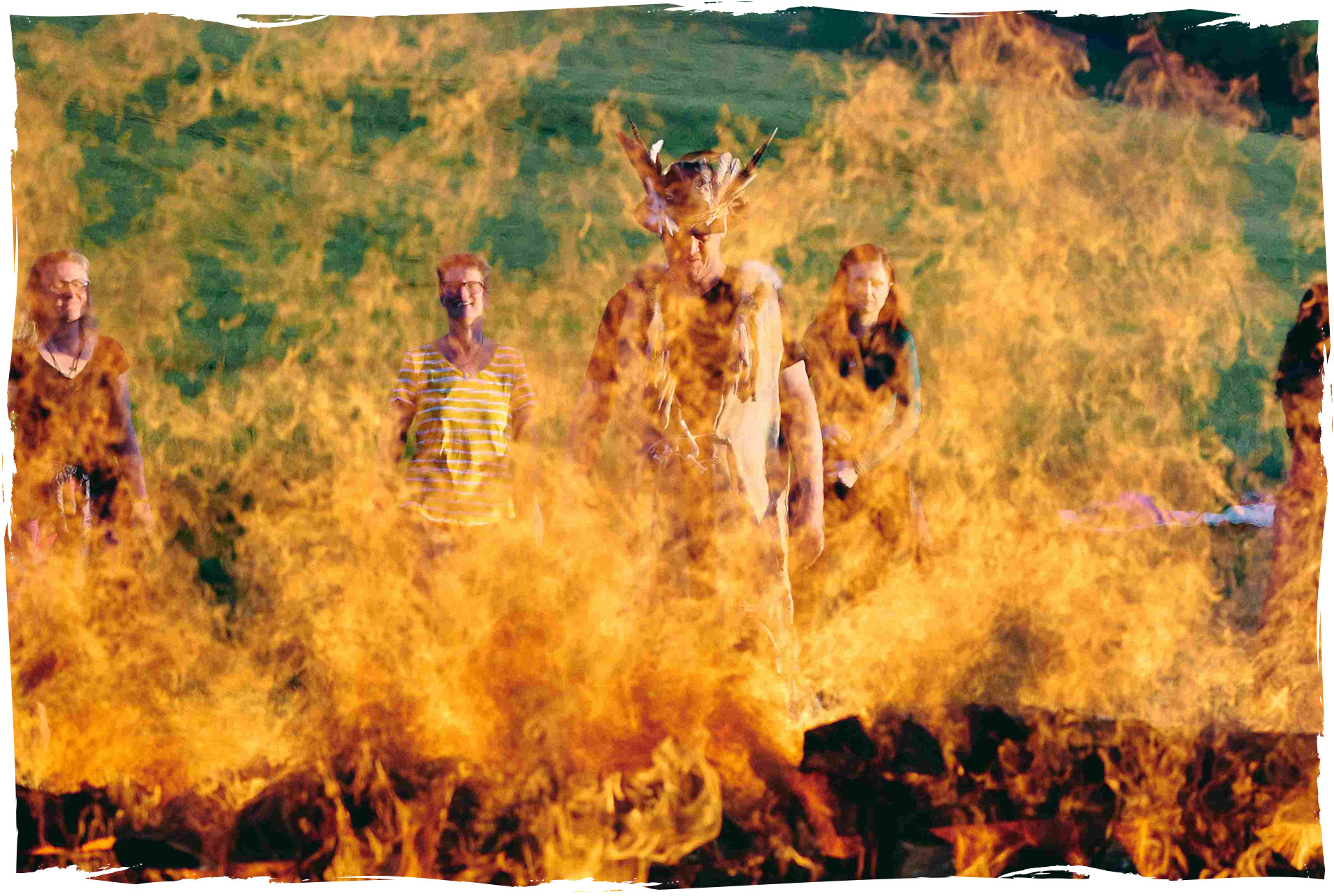 Wall of fire on a meadow - shamanistic ritual